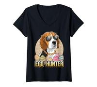 Donna Coniglietto Pasquale Border Collie Egg Hunter Dog Lover Maglietta con Collo a V