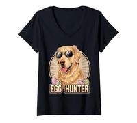 Donna Coniglietto Pasquale Golden Retriever Egg Hunter Dog Lover Maglietta con Collo a V
