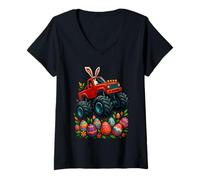 Donna Coniglietto pasquale guida Monster Truck Egg Hunt Art Maglietta con Collo a V