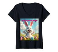 Donna Coniglietto pasquale Magic Cute Spring Pastel Design Maglietta con Collo a V