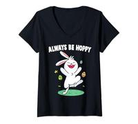 Donna Coniglio - Always Be Hoppy - Coniglietto - Lepre - Zoo - Veterinario Maglietta con Collo a V