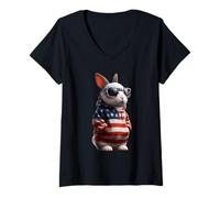 Donna Coniglio Bandiera Americana 4 luglio Coniglietto Patriottico Animale Maglietta con Collo a V