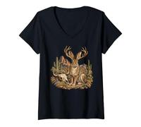 Donna Coniglio della Fauna Selvatica Occidentale del Deserto Jackalope Cryptid Maglietta con Collo a V