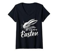 Donna Coniglio di Pasqua Vintage Happy Easter Streetwear Maglietta con Collo a V