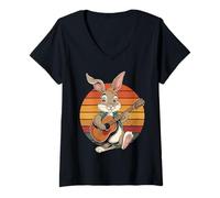 Donna Coniglio Suonare Chitarra Vintage Chitarra Retro Rock GU Maglietta con Collo a V