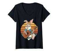 Donna Coniglio Suonare Chitarra Vintage Chitarra Retro Rock GU Maglietta con Collo a V