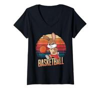 Donna Coniglio Vintage Giocare Basket Coniglio amanti basket Maglietta con Collo a V