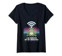 Donna Connected But Not Understood - Absurd Frog WiFi Vaporwave Maglietta con Collo a V