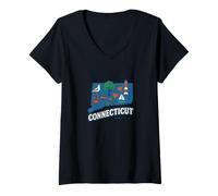 Donna Connecticut, Stato, Orgoglio, Illustrazione, Connecticuter Maglietta con Collo a V