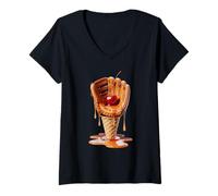 Donna Cono Gelato Guanti da Baseball Giocatore Lanciatore Maglietta con Collo a V