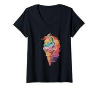 Donna Cono Gelato Rainbow Swirl Delight Maglietta con Collo a V