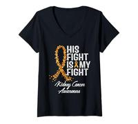 Donna Consapevolezza del cancro ai reni La sua lotta è il mio supporto per il guerriero Maglietta con Collo a V