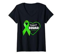Donna Consapevolezza del Cuore del Nastro Verde della Squadra di Supporto alla Salute mentale Maglietta con Collo a V