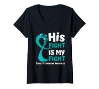Donna Consapevolezza della sindrome di Tourette Teal Ribbon Family Fighter Maglietta con Collo a V