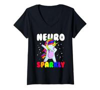 Donna Consapevolezza dello spettro autistico della neurodiversità scintillante del neuro Maglietta con Collo a V