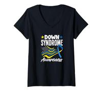 Donna Consapevolezza patriottica della sindrome di Down della Bandiera degli Stati Uniti Maglietta con Collo a V