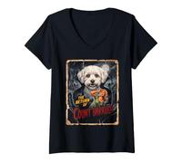 Donna Conte Barkula Halloween Retro Vampiro Cane Maglietta con Collo a V