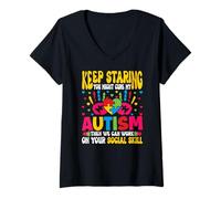 Donna Continua a guardare Potresti curare la mia consapevolezza dell'autismo meme divertente Maglietta con Collo a V