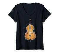 Donna Contrabbasso Strumento Musicale Grafica Artwork Contrabbasso Maglietta con Collo a V