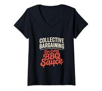 Donna Contrattazione collettiva per la festa del lavoro con salsa barbecue extra Maglietta con Collo a V