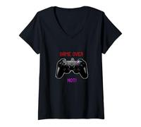 Donna Controller di Gioco Vintage Game Over Joystick Videogamer 8Bit Maglietta con Collo a V