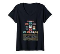 Donna Controller per videogiochi Evolution 80s 90s Retro Gaming Gamer Maglietta con Collo a V