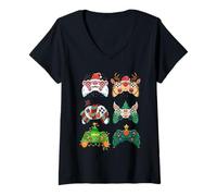 Donna Controller per videogiochi Natale Gamer Ragazzo Ragazza Divertente Natale Maglietta con Collo a V
