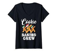 Donna Cookie Baking Crew Dabbing Gingerbread Uomini Cappelli di Natale Maglietta con Collo a V