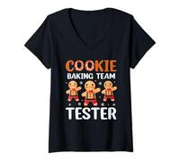 Donna Cookie Baking Team Tester - Biscotti Christmas Maglietta con Collo a V