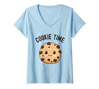 Donna Cookie Time Carino Kawaii Cibo Amore Biscotti con Gocce di Cioccolato Maglietta con Collo a V