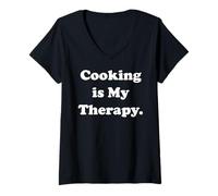 Donna Cooking Is My Therapy Enthusiast Quote Maglietta con Collo a V