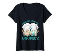 Donna Cooking with My Gnomies for Matching Family Funny GNOME Maglietta con Collo a V