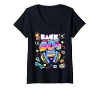 Donna Cool 90's Music Party, Retro Back To 90's Graphic Design Maglietta con Collo a V