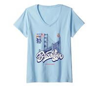 Donna Cool Abstract Brooklyn Bridge New York Illustration Graphic Maglietta con Collo a V