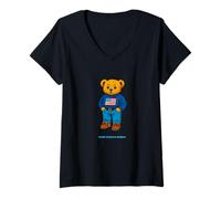 Donna Cool American USA Teddy Bear Illustration Graphic Designs Maglietta con Collo a V
