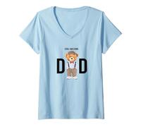 Donna Cool Awesome Dad Teddy Bear Illustration Graphic Designs Maglietta con Collo a V