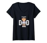 Donna Cool Awesome Dad Teddy Bear Illustration Graphic Designs Maglietta con Collo a V