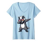 Donna Cool Badger Indossare Occhiali da Sole Fare Un Dabbing Danza Maglietta con Collo a V