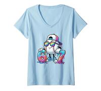 Donna Cool Baseball 67 Ciambella Numeri Carattere Maglietta con Collo a V
