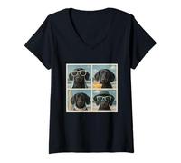 Donna Cool Bassotti Occhiali da sole Cute Dogs Summer Vacation Beach Maglietta con Collo a V