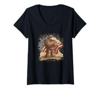 Donna Cool Battlefield Bear con Colori patriottici Maglietta con Collo a V