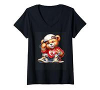 Donna Cool Bear Cuore Swag Stile Hip Hop Maglietta con Collo a V