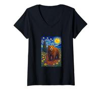 Donna Cool Bear in The Starry Night Painting Concept Graphic Art Maglietta con Collo a V