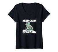 Donna Cool Bearded Dragon Keep Calm And Beard On Drago Barbuto Maglietta con Collo a V