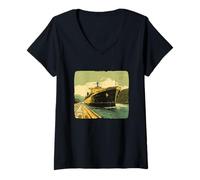 Donna Cool Big Ship Costume per gli amanti del carico e delle navi Maglietta con Collo a V