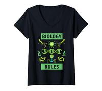Donna Cool Biology: DNA, batteri, virus e microscopio t-shirt Maglietta con Collo a V