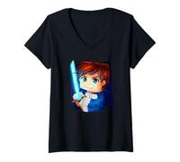 Donna Cool Boy with Light Sword Gaming Kendal Tee for Game Lover Maglietta con Collo a V