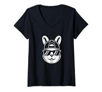 Donna Cool Bunny con Occhiali da Sole E cap Street Art Vibes Maglietta con Collo a V