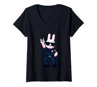 Donna Cool Bunny Police Rabbit Rock On Animal Graphic Officer Maglietta con Collo a V