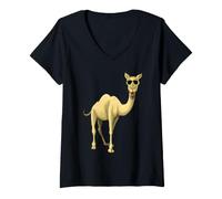 Donna Cool Cammello con Occhiali da Sole Cool Camel Sunglasses Maglietta con Collo a V